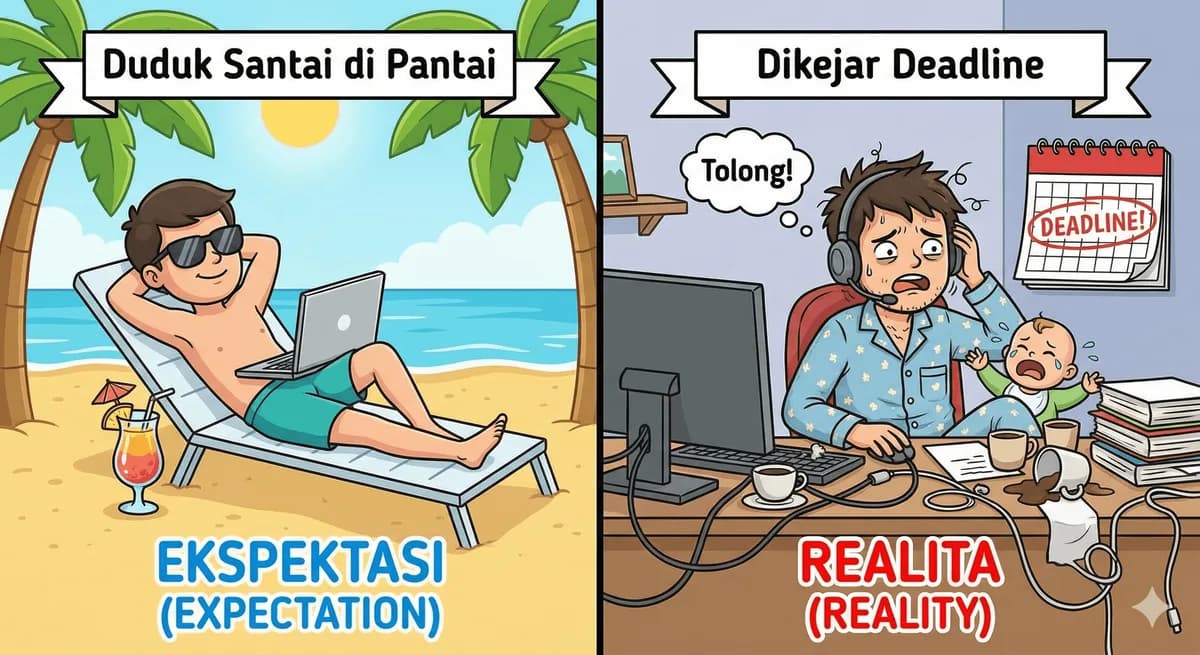 Kerja Remote: Ekspektasi Duduk Santai di Pantai vs Realita Dikejar Deadline