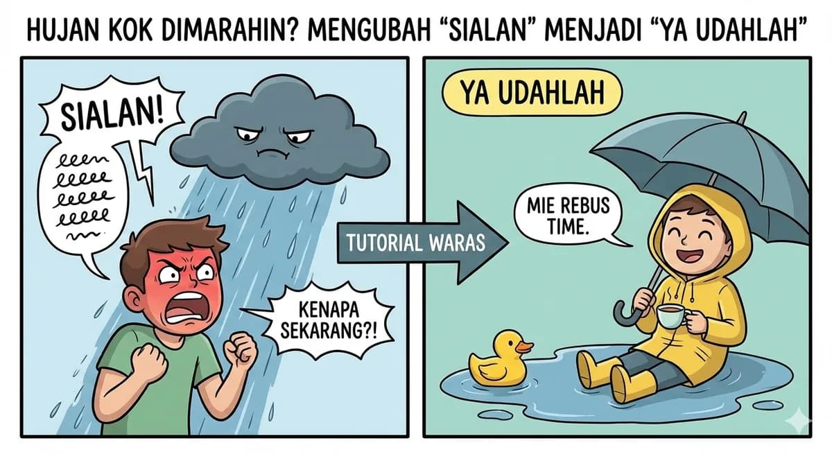 Hujan Kok Dimarahin? Tutorial Waras Mengubah "Sialan" Menjadi "Ya Udahlah"