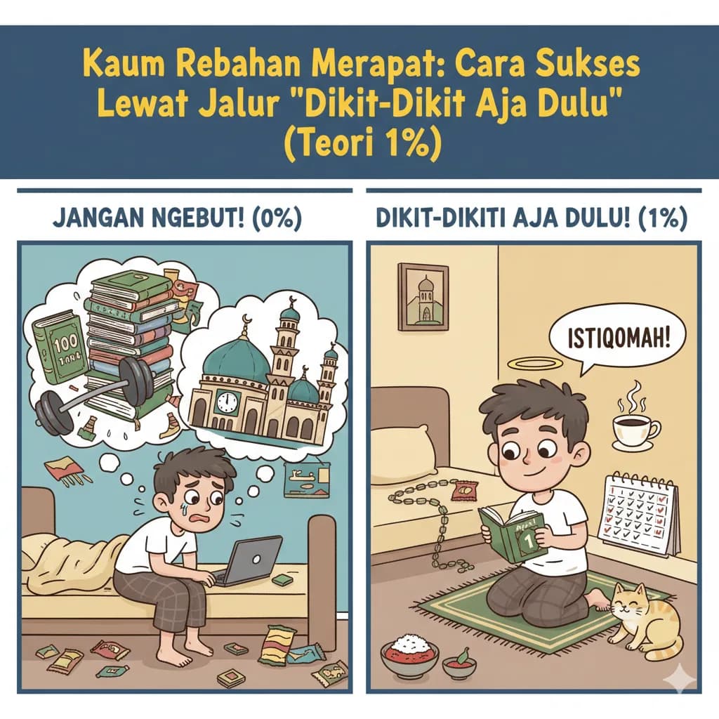 Kaum Rebahan Merapat: Cara Sukses Lewat Jalur "Dikit-Dikit Aja Dulu" (Teori 1%)