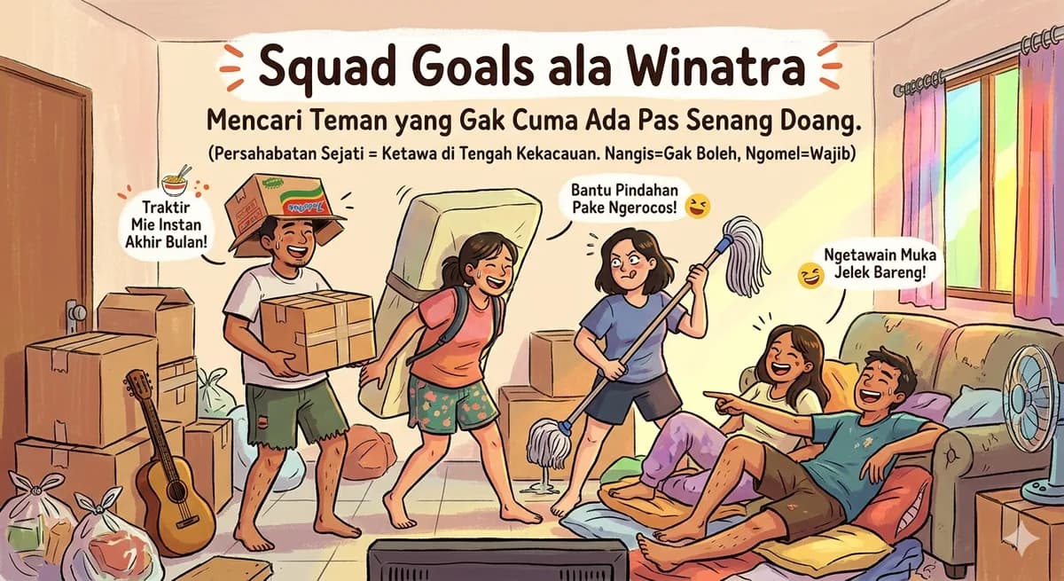 •	"Squad Goals ala Winatra: Mencari Teman yang Gak Cuma Ada Pas Senang Doang."