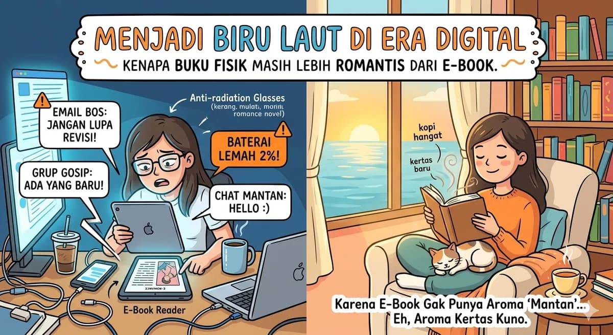 Menjadi Biru Laut di Era Digital: Kenapa Buku Fisik Masih Lebih Romantis dari E-Book