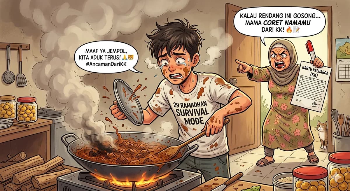 Tragedi Dapur Emak: Antara Asap Tungku, Cipratan Bumbu, dan Ancaman Coret dari KK Kalau Rendang Gosong