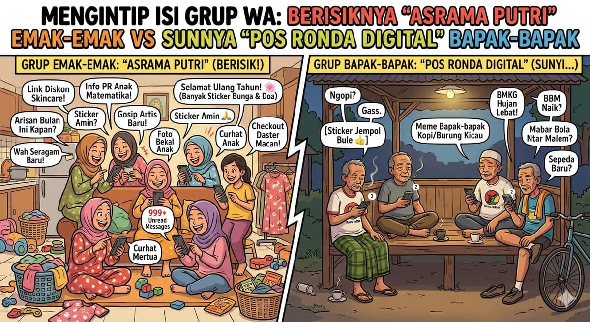 Mengintip Isi Grup WA: Berisiknya "Asrama Putri" Emak-emak vs Sunyinya "Pos Ronda Digital" Bapak-bapak