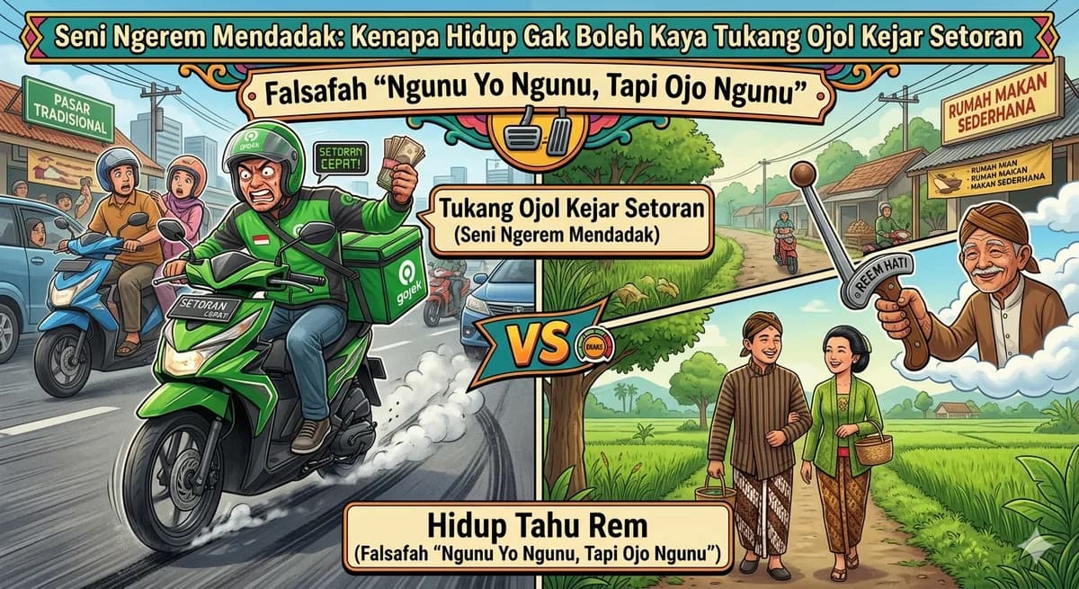 Seni Ngerem Mendadak: Kenapa Hidup Gak Boleh Kaya Tukang Ojol Kejar Setoran (Falsafah “Ngunu Yo Ngunu, Tapi Ojo Ngunu”)