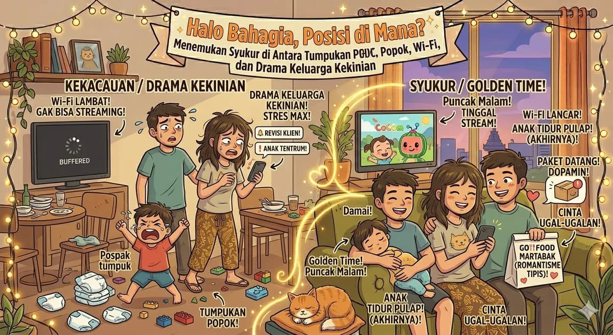 Halo Bahagia, Posisi di Mana? Menemukan Syukur di Antara Tumpukan Popok, Wi-Fi, dan Drama Keluarga Kekinian