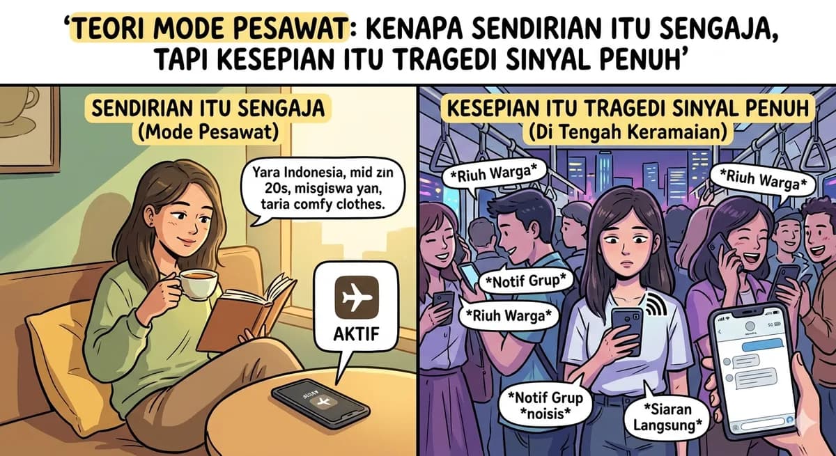 Teori Mode Pesawat: Kenapa Sendirian Itu Sengaja, Tapi Kesepian Itu Tragedi Sinyal Penuh