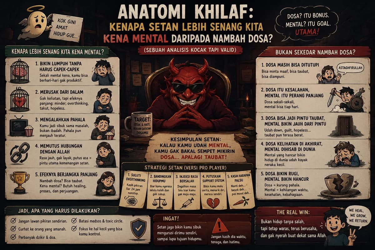 Anatomi Khilaf: Kenapa Setan Lebih Senang Kita Kena Mental Daripada Nambah Dosa? (Sebuah Analisis Kocak tapi Valid)