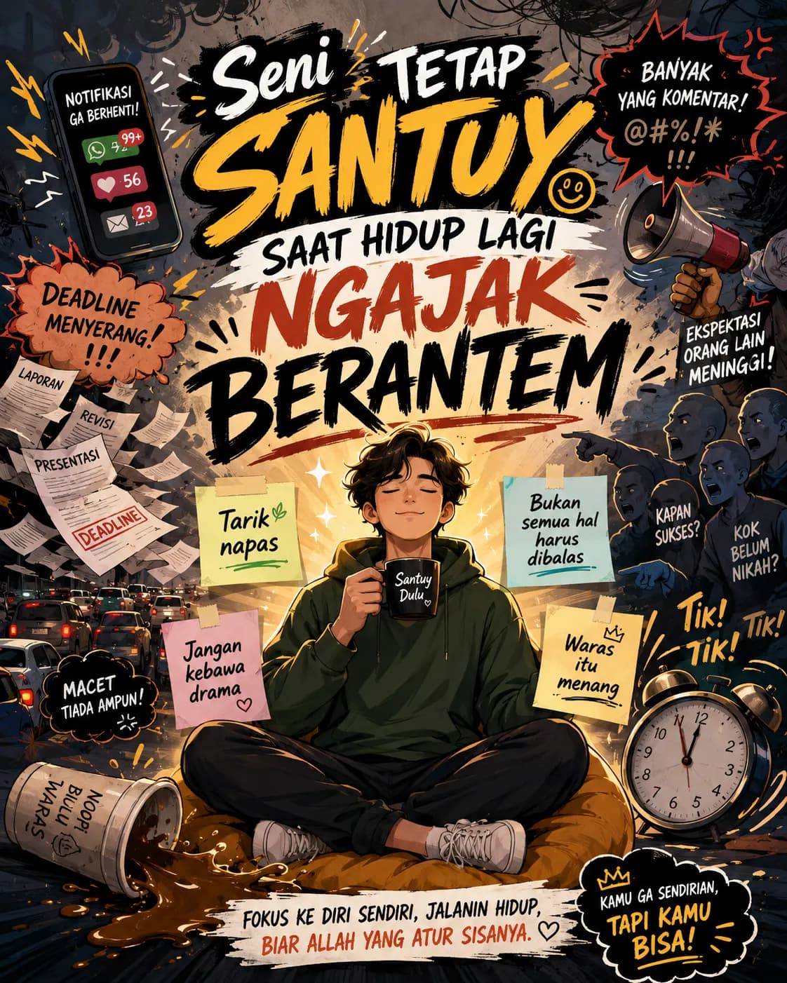 Seni Tetap Santuy Saat Hidup Lagi Ngajak Berantem