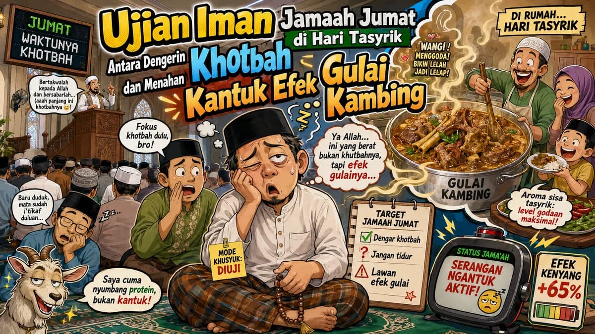 Ujian Iman Jamaah Jumat di Hari Tasyrik: Antara Dengerin Khotbah dan Menahan Kantuk Efek Gulai Kambing