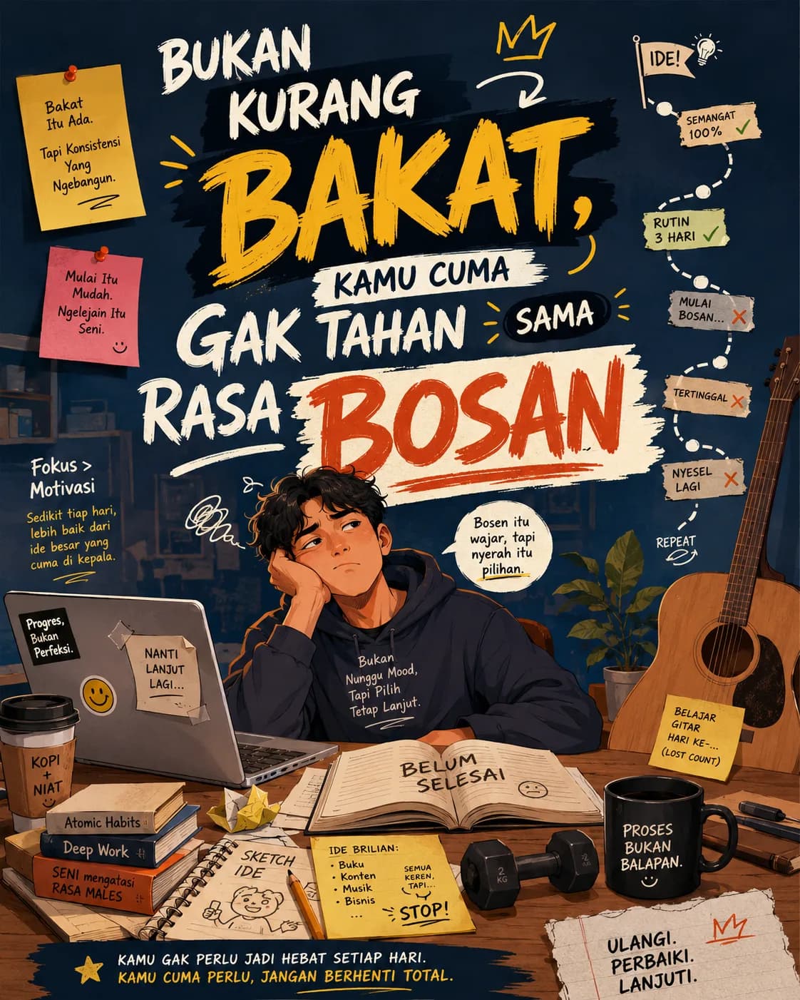 Bukan Kurang Bakat, Kamu Cuma Gak Tahan Sama Rasa Bosan