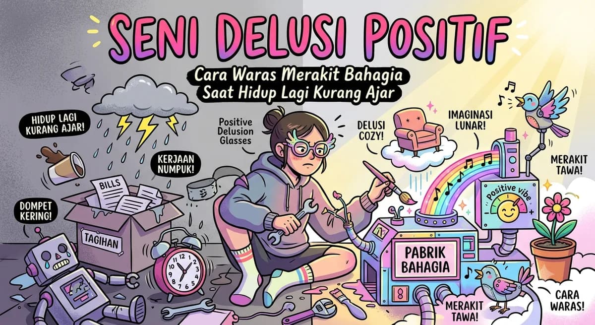 Seni Delusi Positif: Cara Waras Merakit Bahagia Saat Hidup Lagi Kurang Ajar