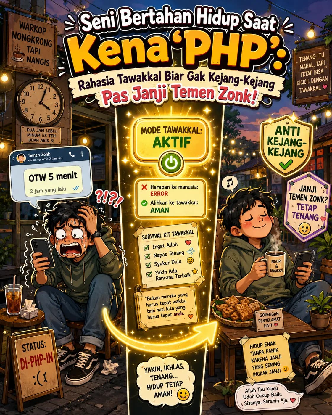 Seni Bertahan Hidup Saat Kena "PHP": Rahasia Tawakkal Biar Gak Kejang-Kejang Pas Janji Temen Zonk!