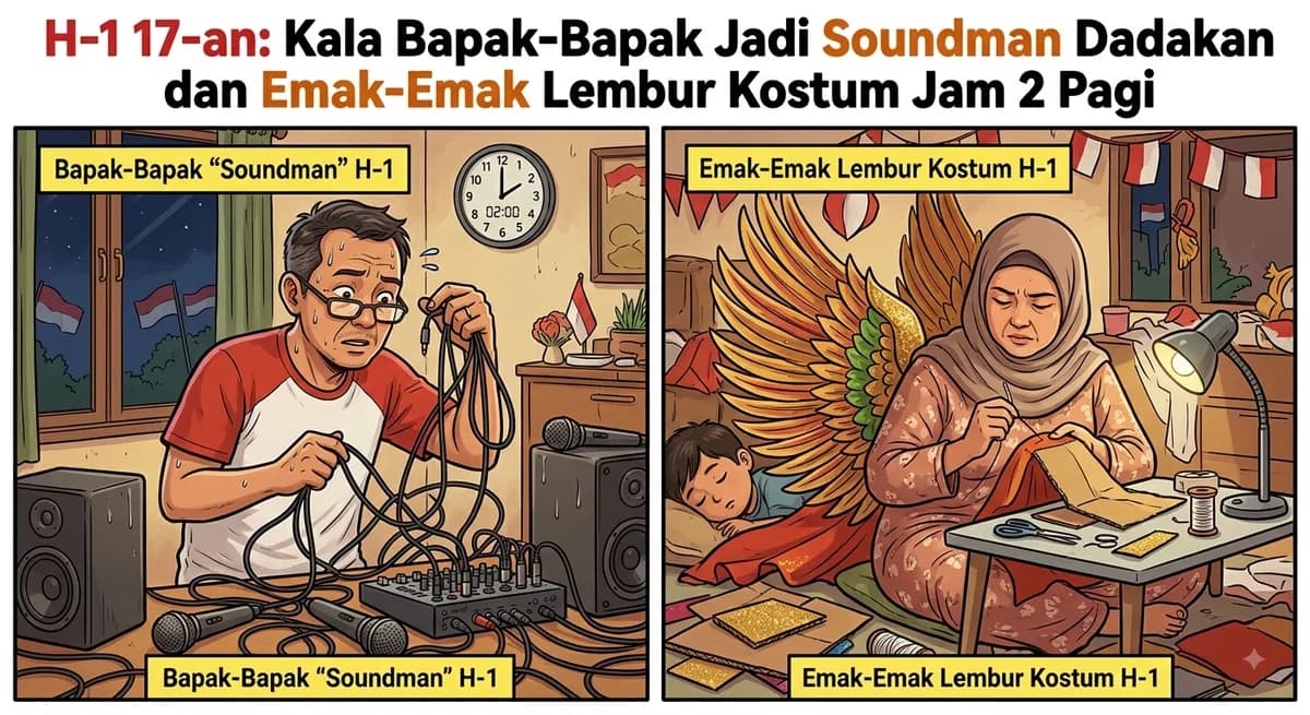 H-1 17-an: Kala Bapak-Bapak Jadi Soundman Dadakan dan Emak-Emak Lembur Kostum Jam 2 Pagi
