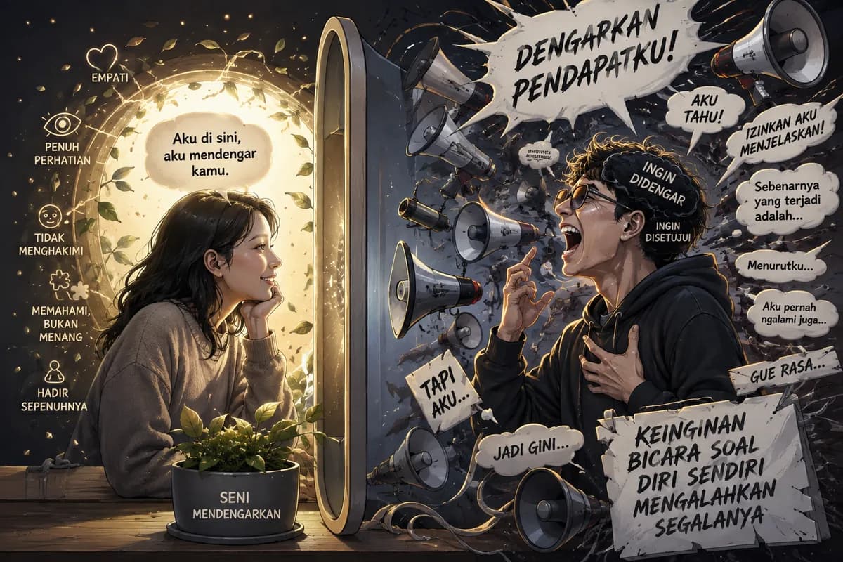 Seni Mendengarkan: Ketika Keinginan Bicara Soal Diri Sendiri Mengalahkan Segalanya